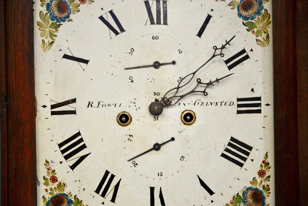 Antique oak grandfather clock R Fowle east Grinstead View IV