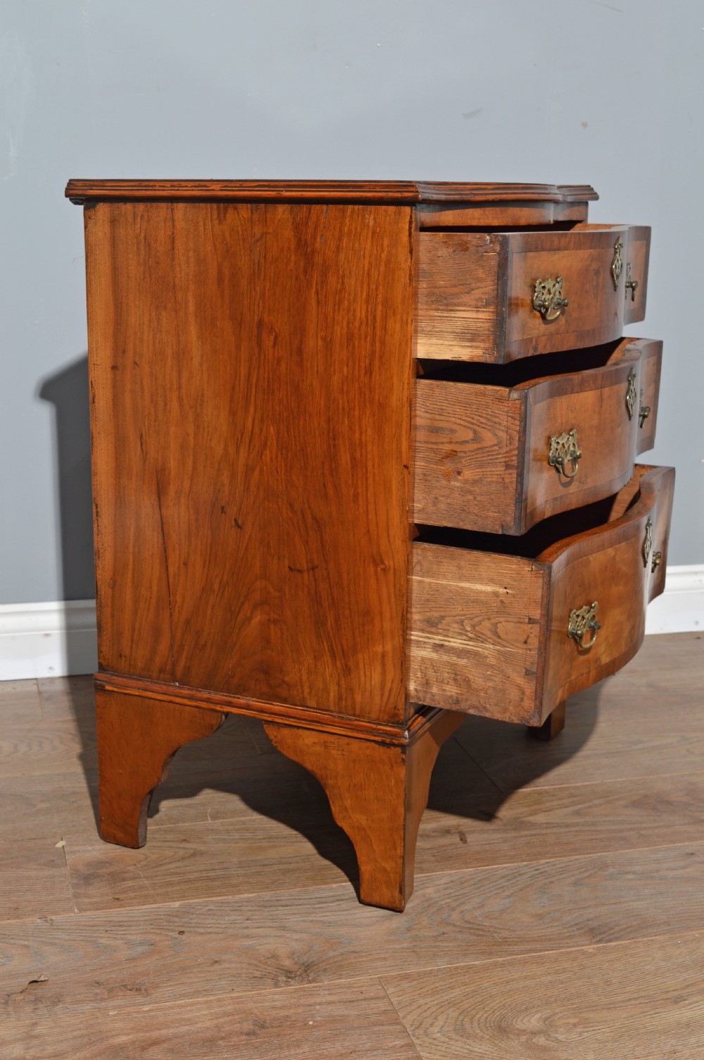small antique walnut serpentine chest of drawers  View IV