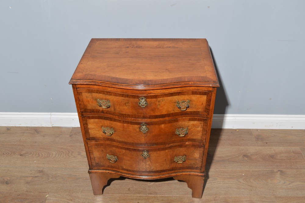small antique walnut serpentine chest of drawers  View V