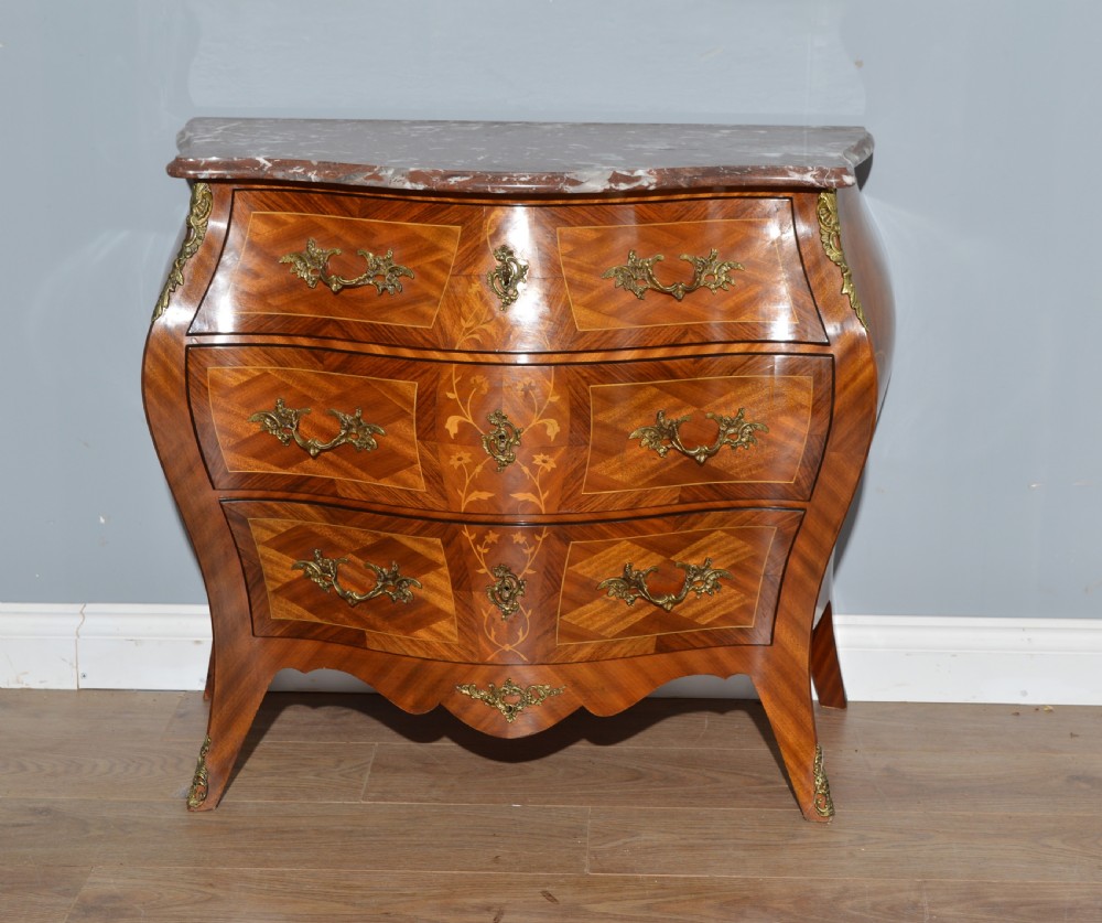 French Louis xv style marble top bombe commode 