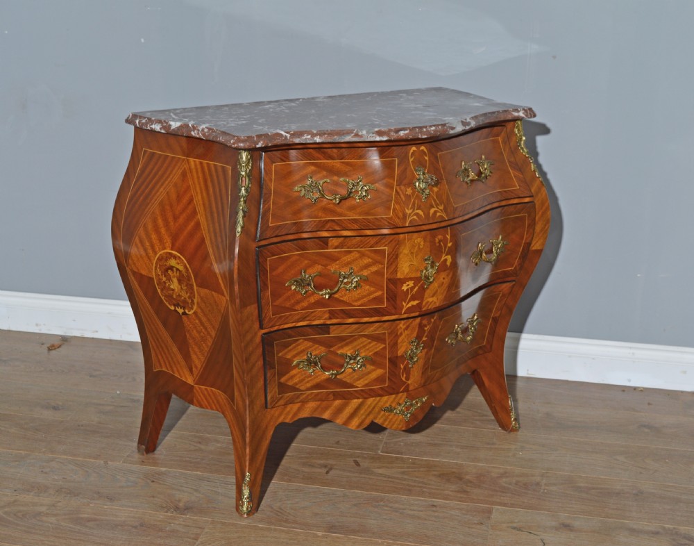 French Louis xv style marble top bombe commode  View II