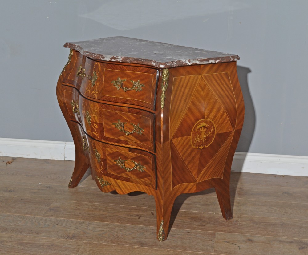 French Louis xv style marble top bombe commode  View III