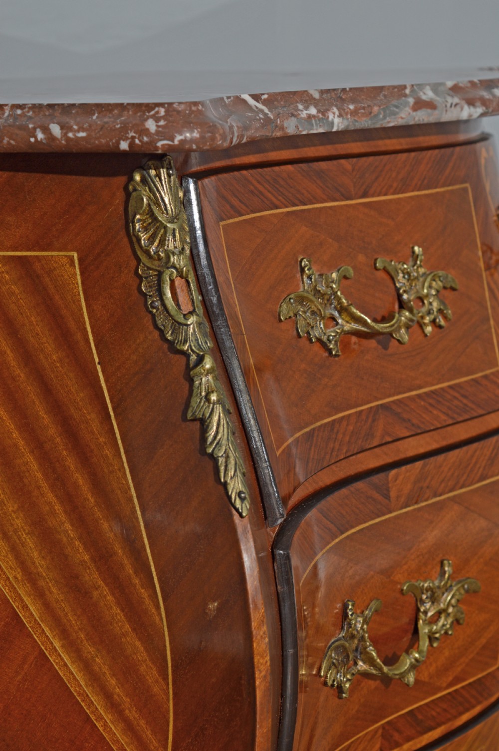 French Louis xv style marble top bombe commode  View IV