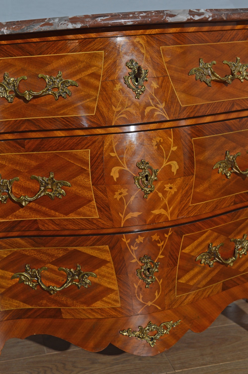 French Louis xv style marble top bombe commode  View VI