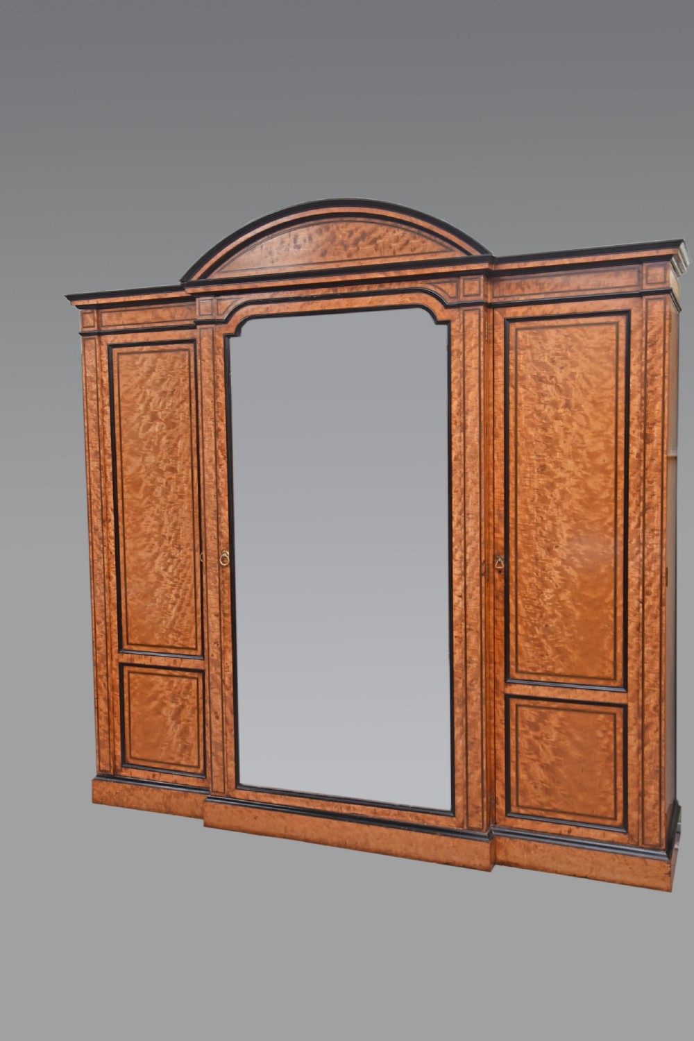 large satinwood triple breakfront compactum wardrobe Gillows 