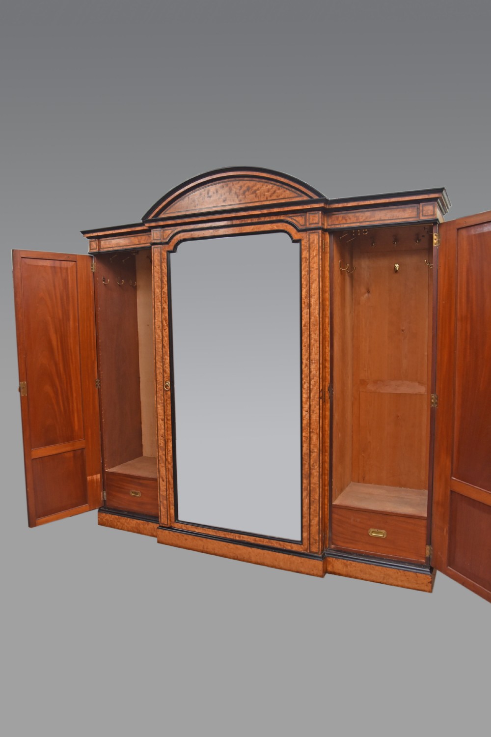 large satinwood triple breakfront compactum wardrobe Gillows  View II