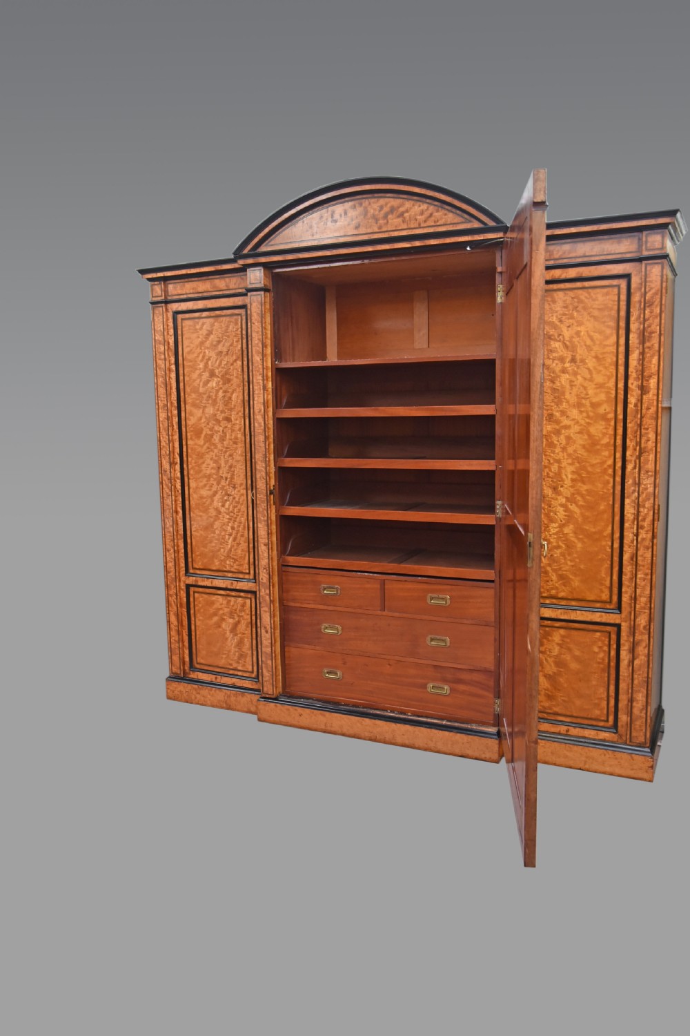 large satinwood triple breakfront compactum wardrobe Gillows  View III