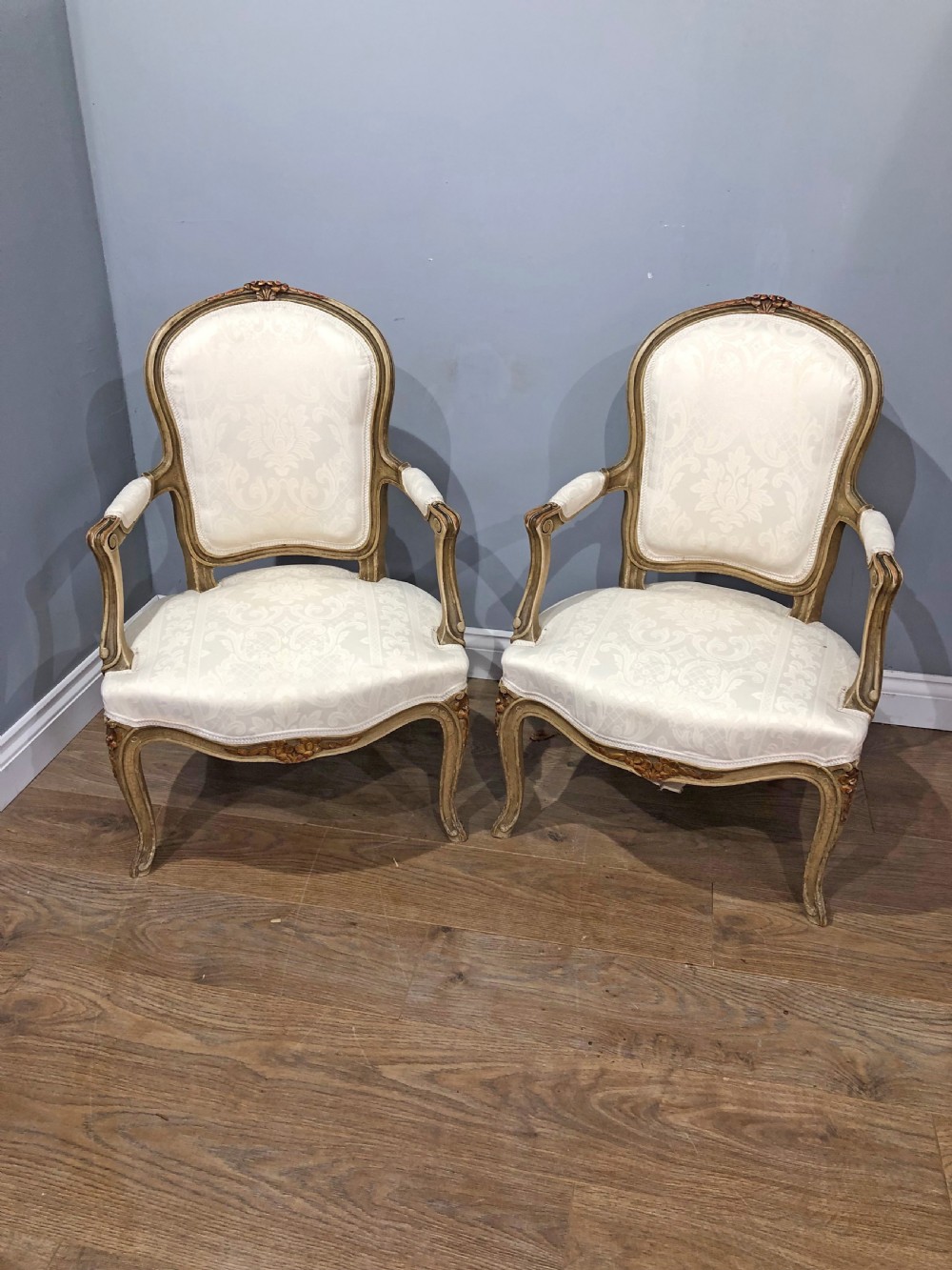 Pair Of French Fauteuil arm chairs Louis xv 