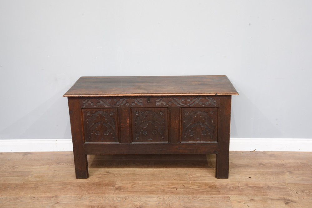 Late 18th century carved oak coffer 
