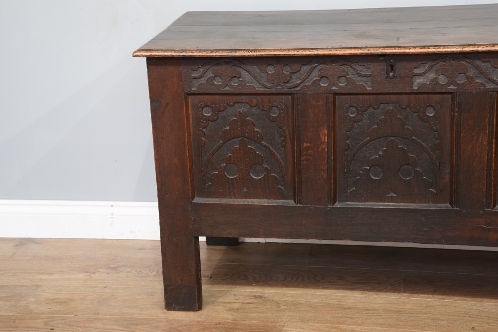 Late 18th century carved oak coffer  View II