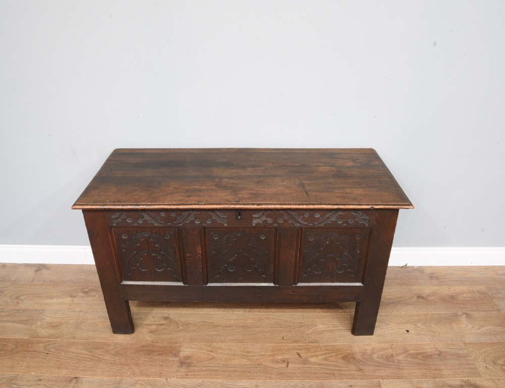 Late 18th century carved oak coffer  View III