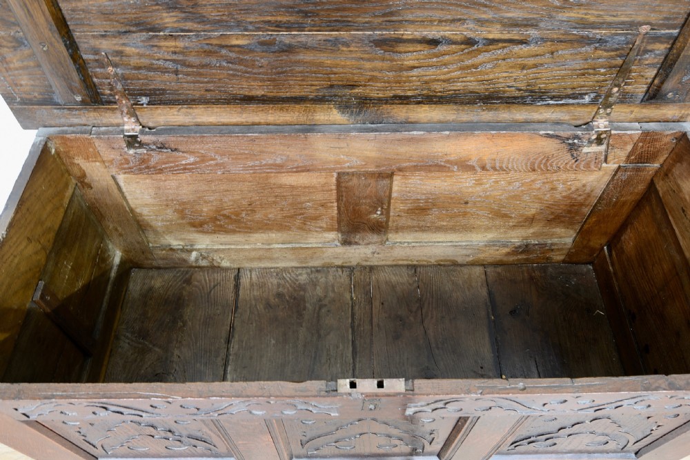 Late 18th century carved oak coffer  View V