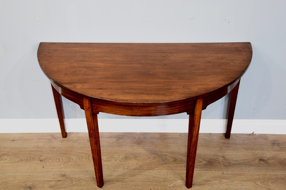 Antique Georgian mahogany demi lune console table  View II