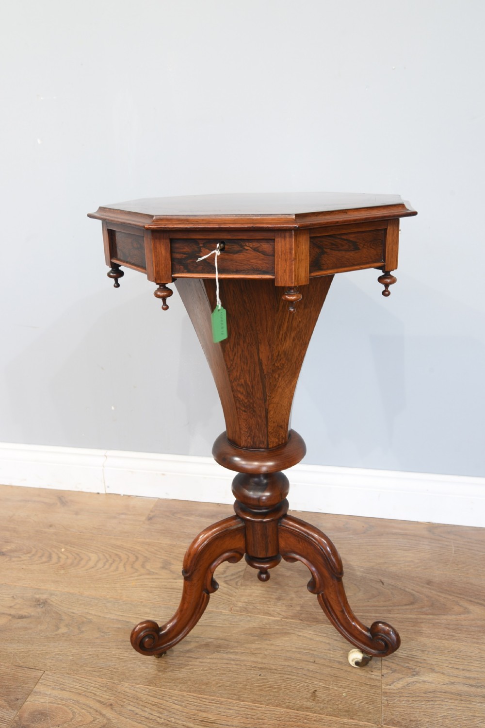 Victorian rosewood trumpet sewing table  View II