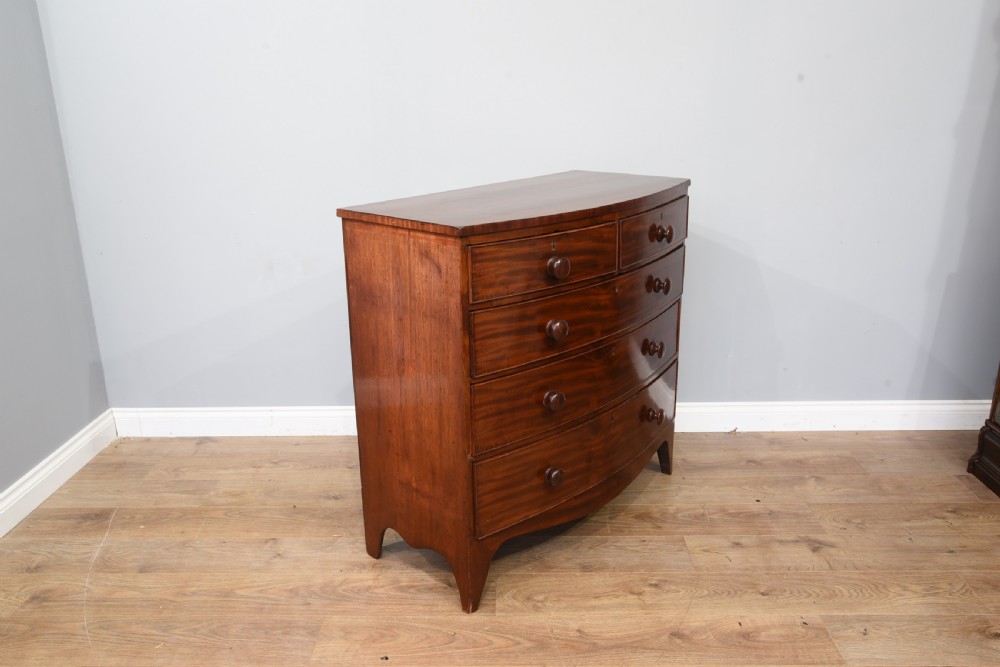 Antique Georgian mahogany bow front chest of drawers  View III
