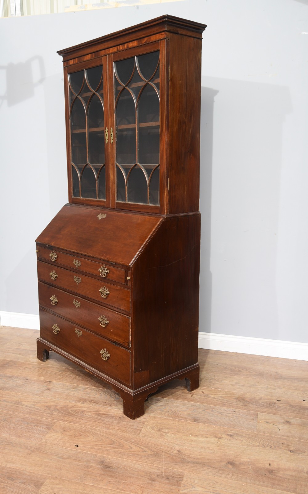 Georgian mahogany bureau bookcase  View II