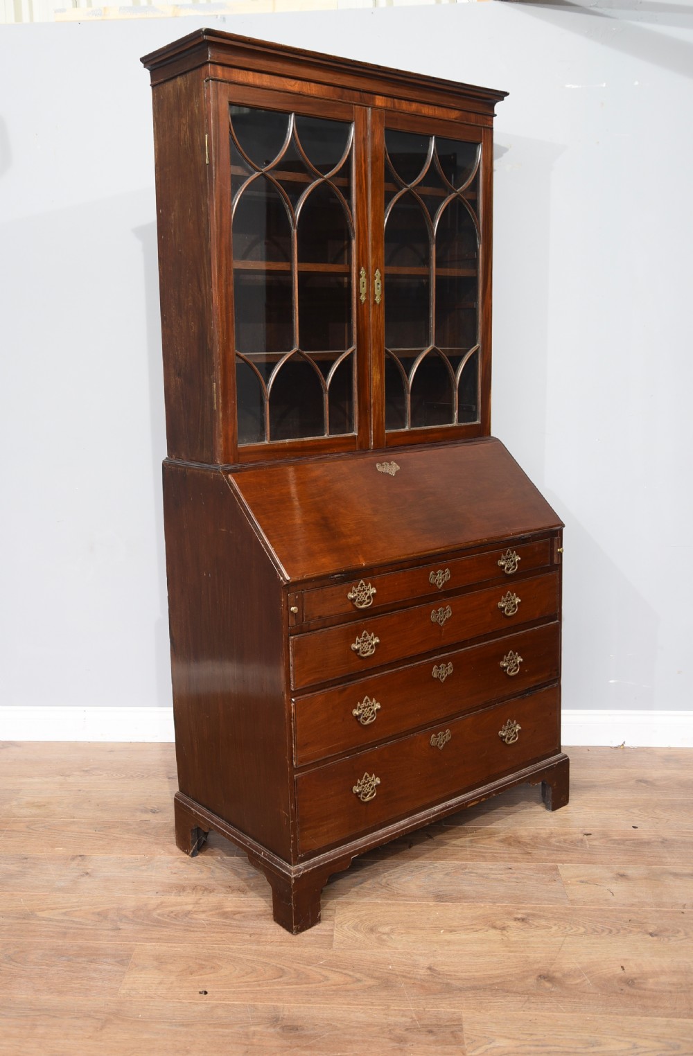 Georgian mahogany bureau bookcase  View III
