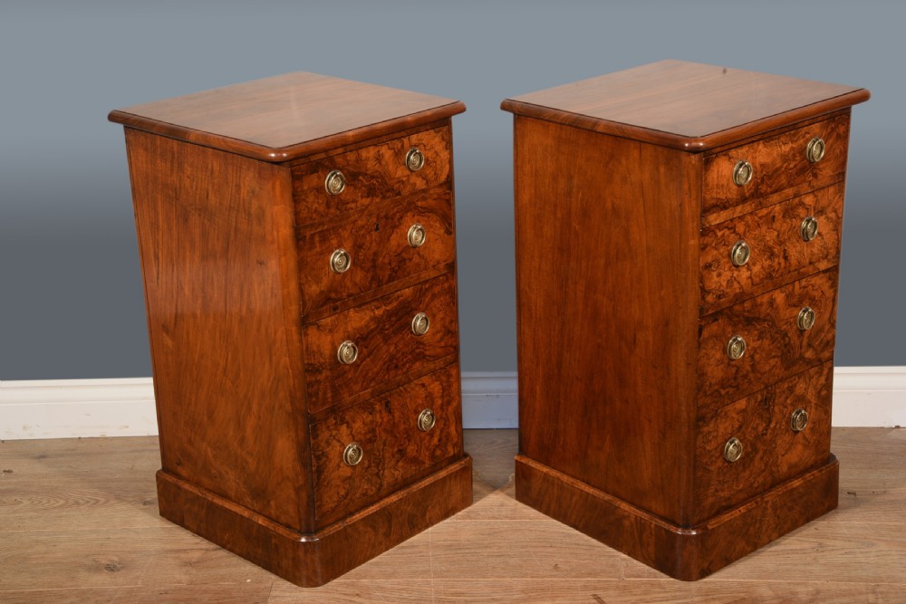 Antique pair of Victorian walnut bedside chests of drawers  View V