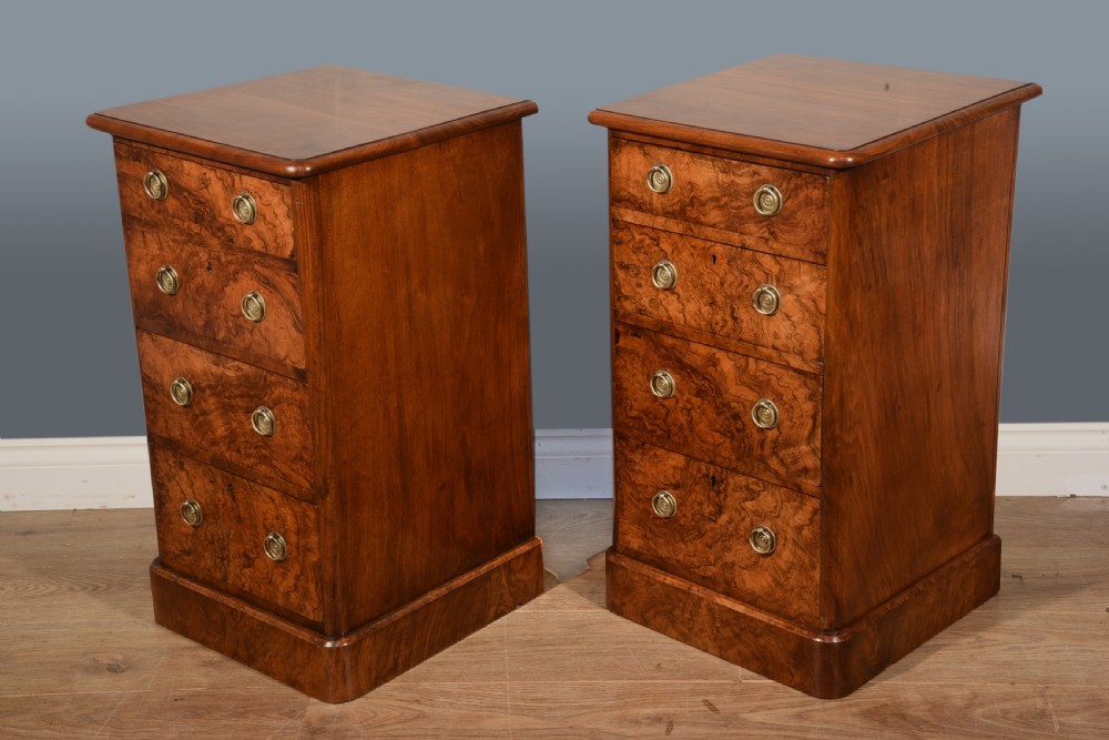 Antique pair of Victorian walnut bedside chests of drawers  View VI