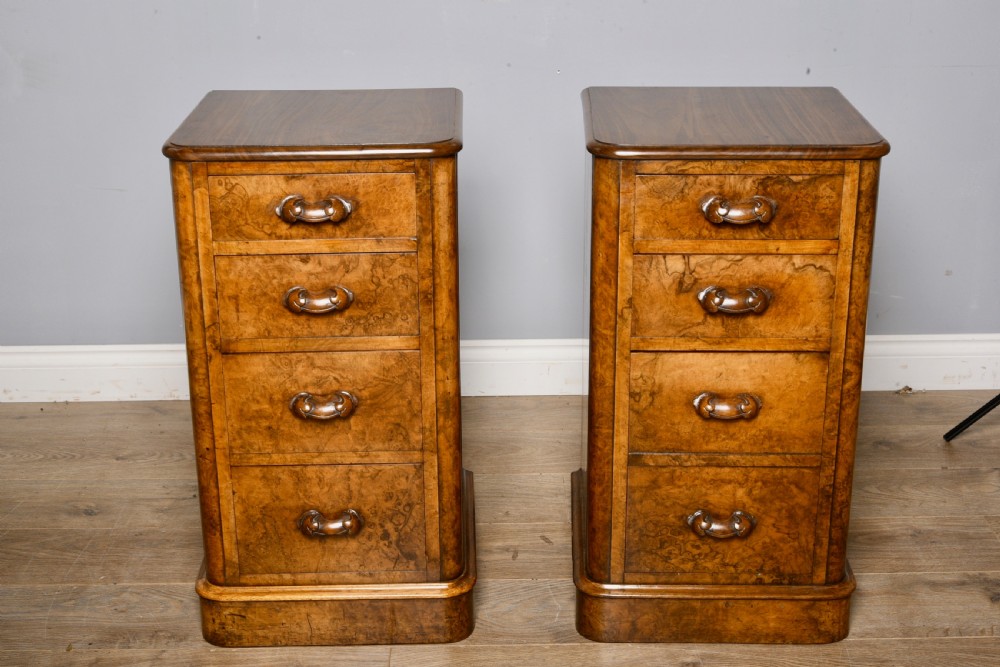 Antique pair of victorian walnut bedside chests of drawers 