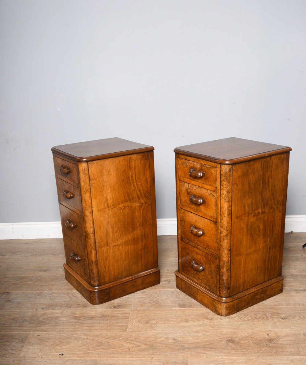Antique pair of victorian walnut bedside chests of drawers  View III