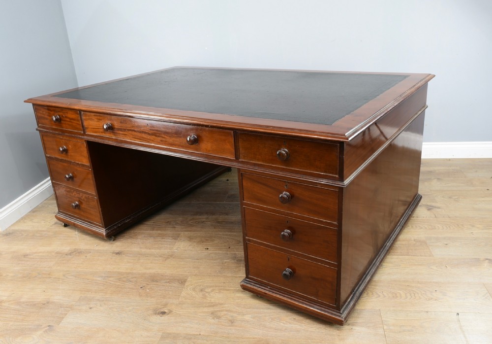 Large Antique victorian mahogany partners desk  View II