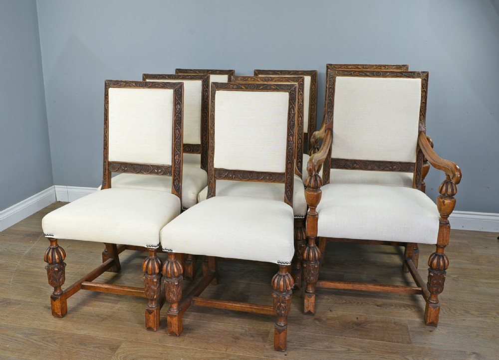 Set of eight carved oak chairs 