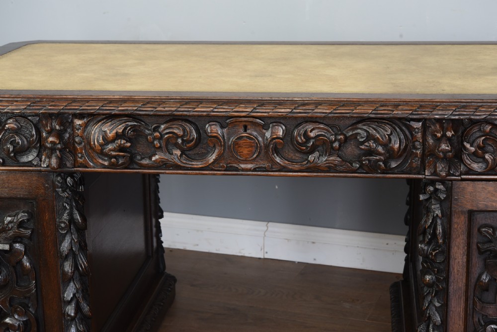 Antique 19th century carved oak desk  View IV