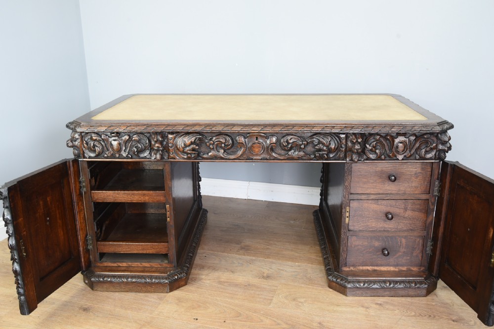 Antique 19th century carved oak desk  View VI