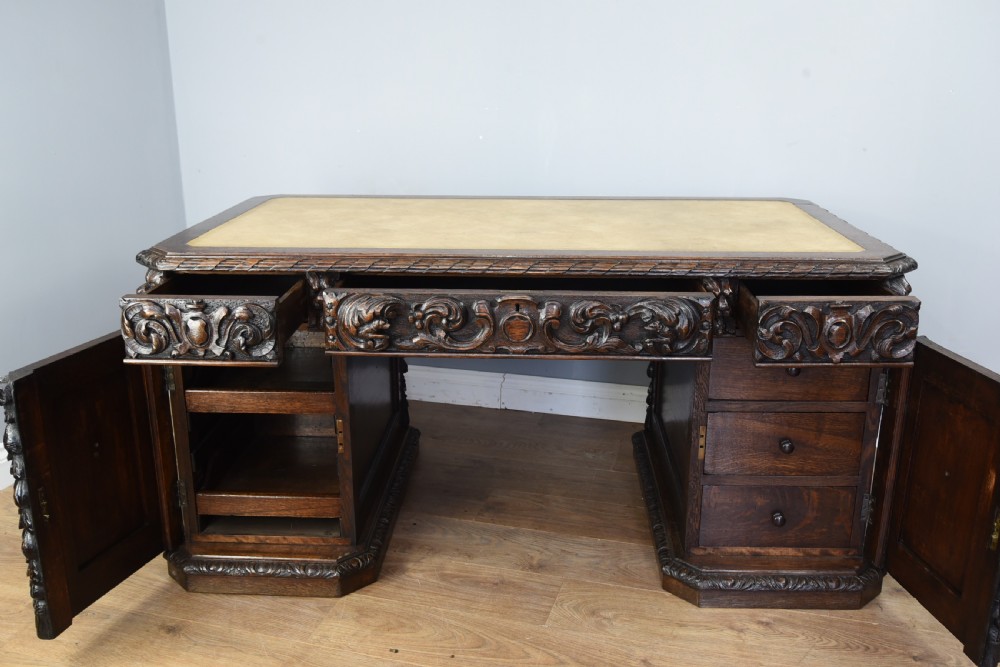 Antique 19th century carved oak desk  View VII