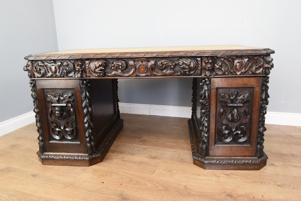 Antique 19th century carved oak desk  View VIII