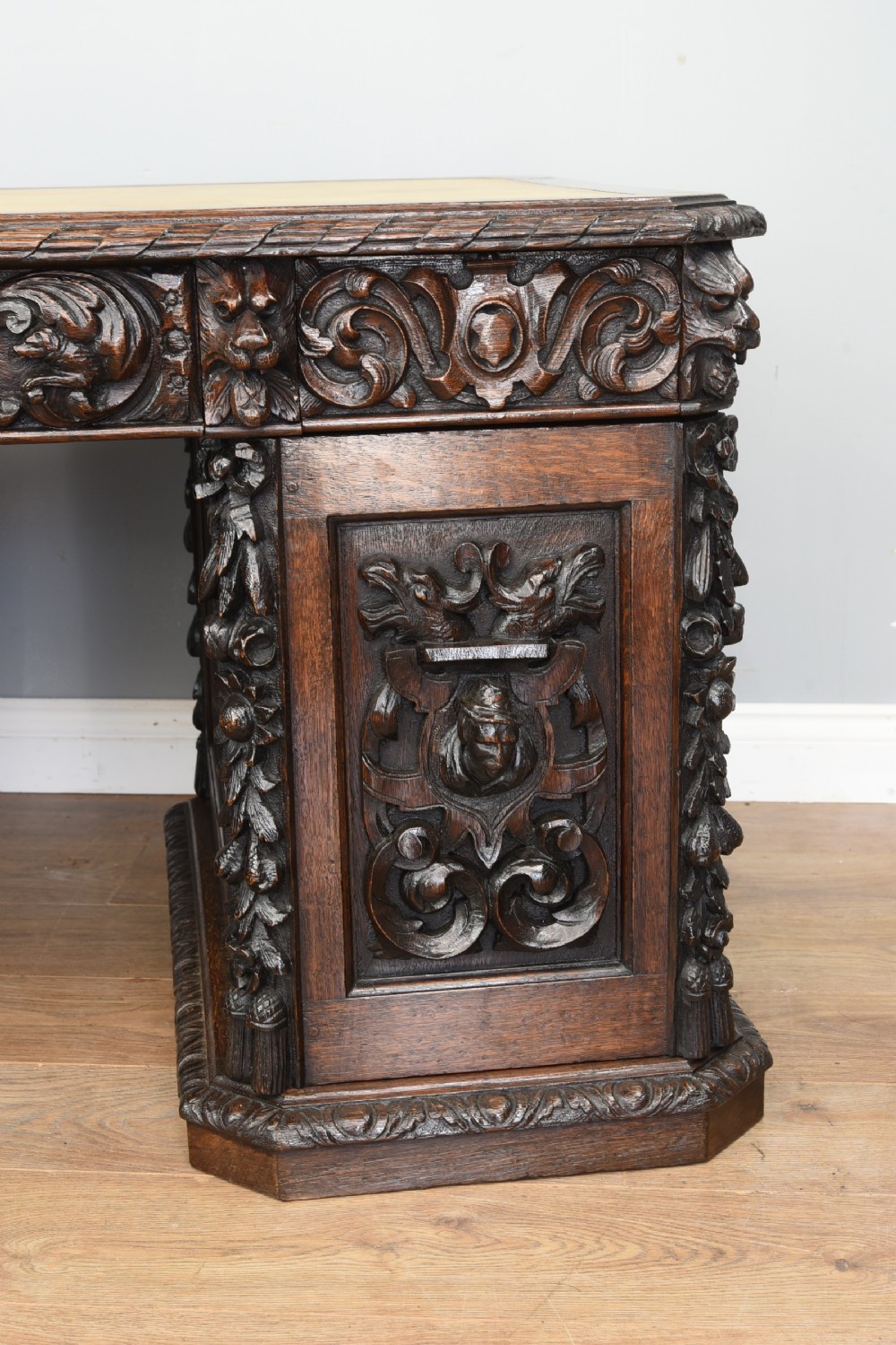 Antique 19th century carved oak desk  View IX