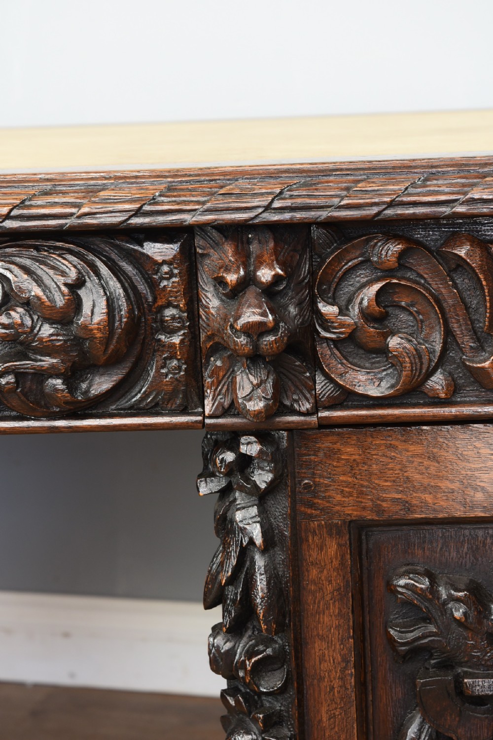 Antique 19th century carved oak desk  View X
