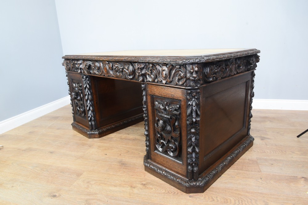 Antique 19th century carved oak desk  View XIII