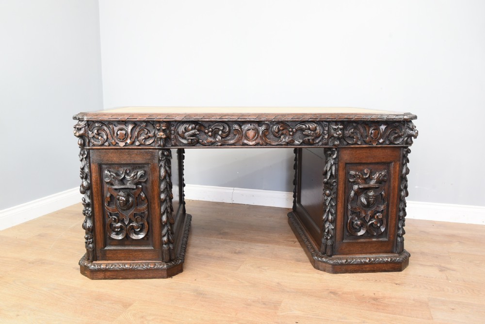 Antique 19th century carved oak desk  View XIV