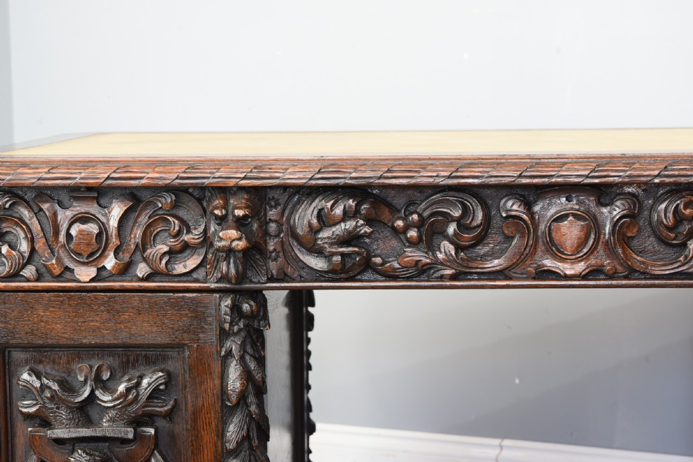 Antique 19th century carved oak desk  View XVI