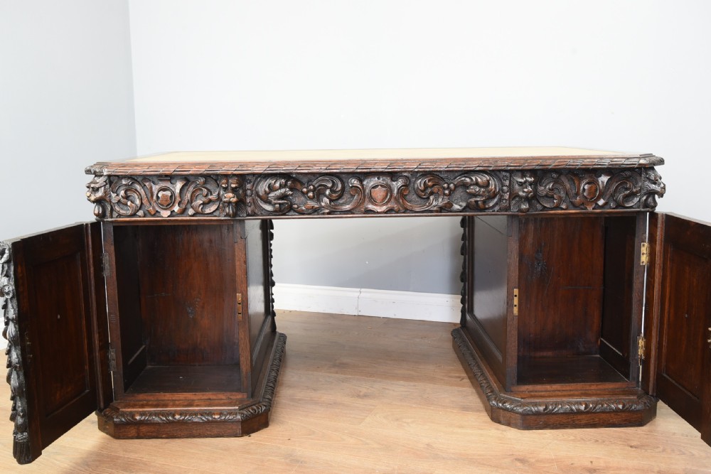 Antique 19th century carved oak desk  View XVII