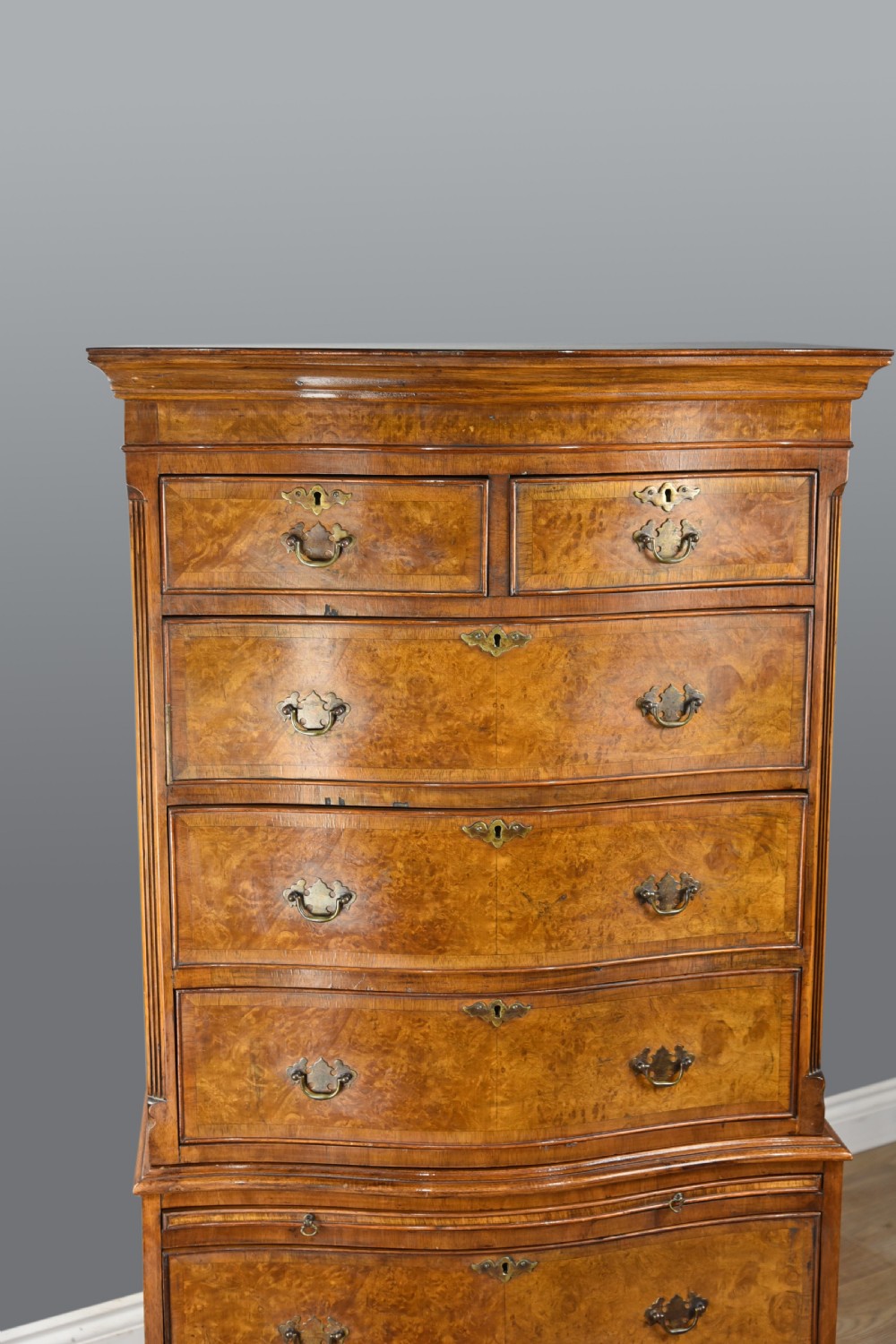 walnut serpentine tall boy chest of drawers  View VI