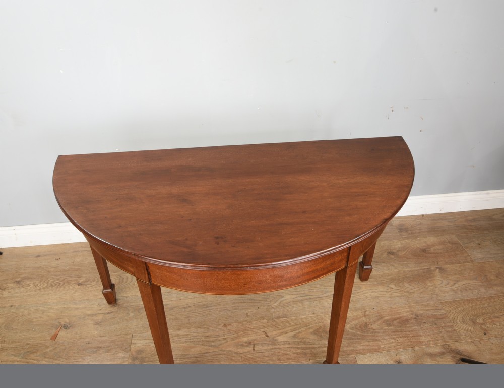 Antique pair of georgian mahogany demi lune console tables  View III
