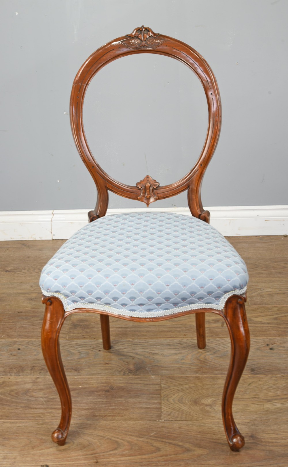 set of six Victorian walnut balloon back chairs  View II