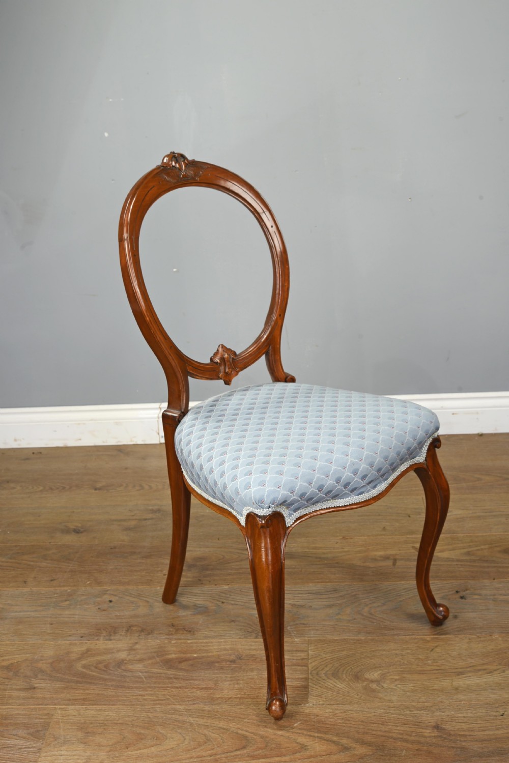 set of six Victorian walnut balloon back chairs  View III