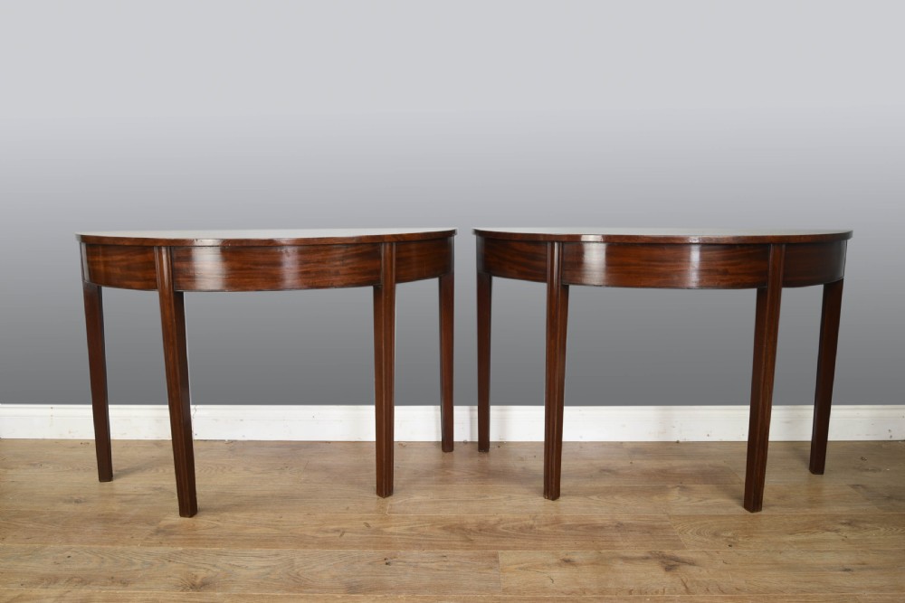 Antique Georgian mahogany demi lune console tables 