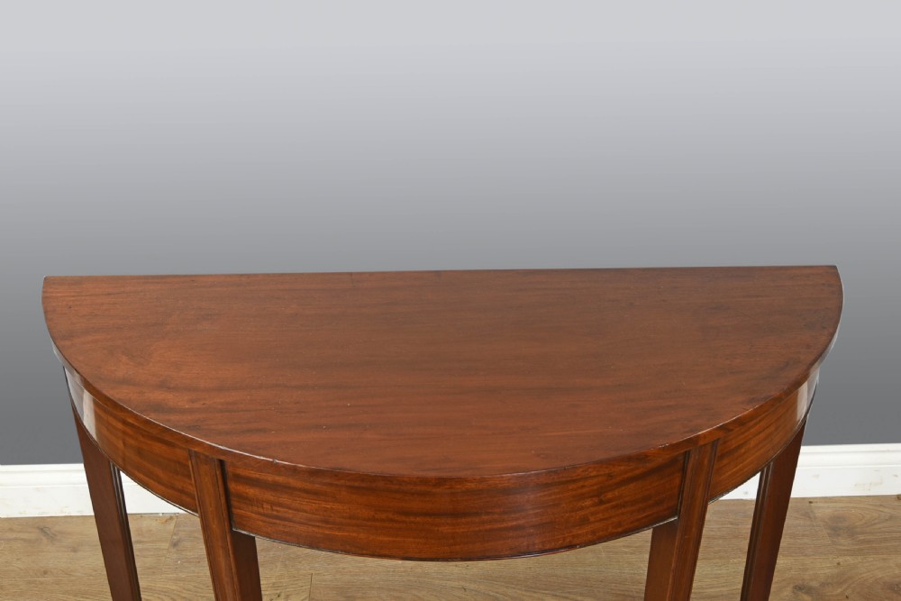 Antique Georgian mahogany demi lune console tables  View III