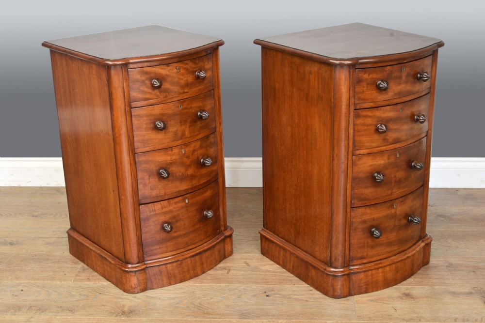 Pair of Victorian bow front mahogany beside chests of drawers  View II