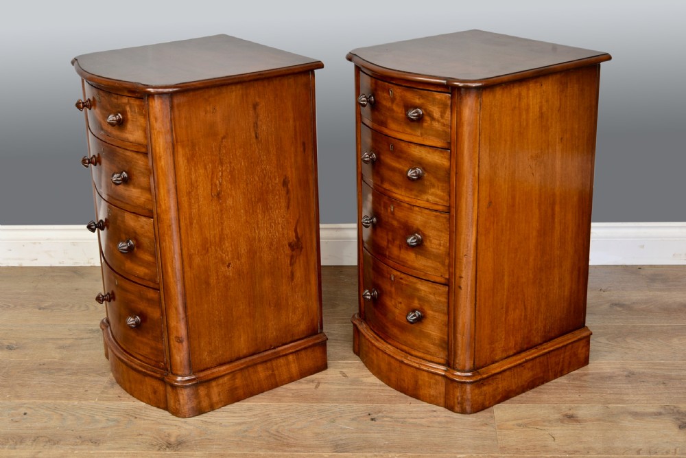 Pair of Victorian bow front mahogany beside chests of drawers  View III