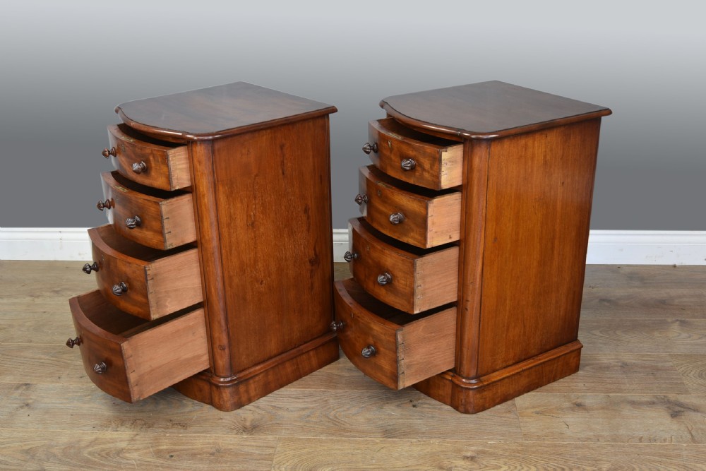 Pair of Victorian bow front mahogany beside chests of drawers  View IV