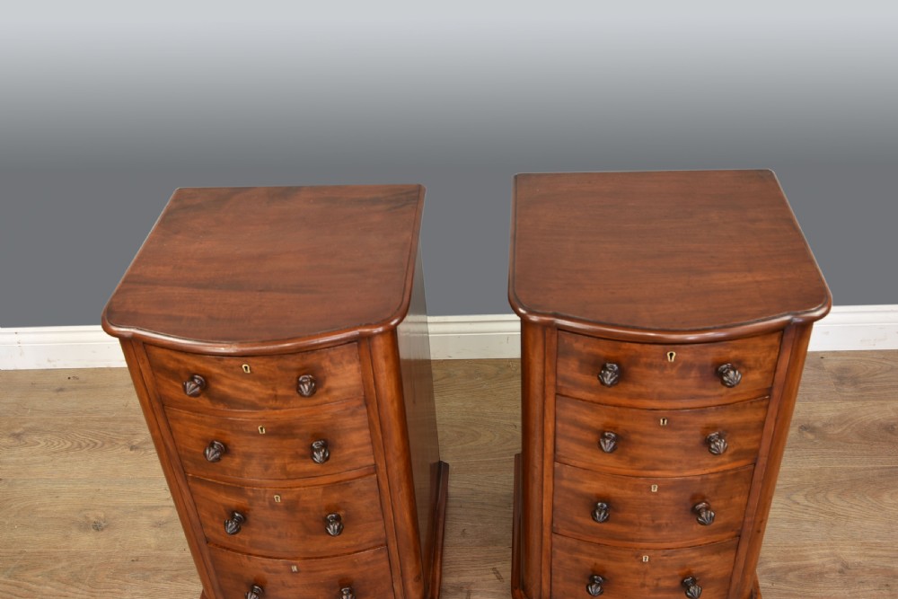 Pair of Victorian bow front mahogany beside chests of drawers  View V