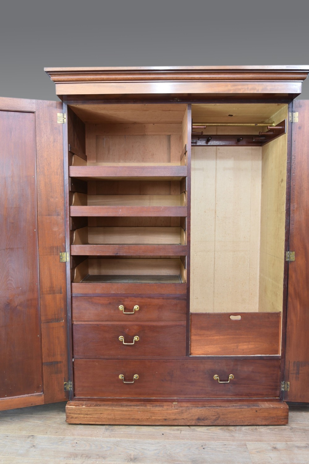 Antique Victorian mahogany gentlemans double wardrobe  View II