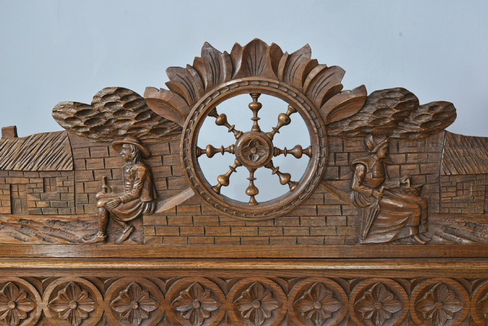 Antique carved oak double bed  View III