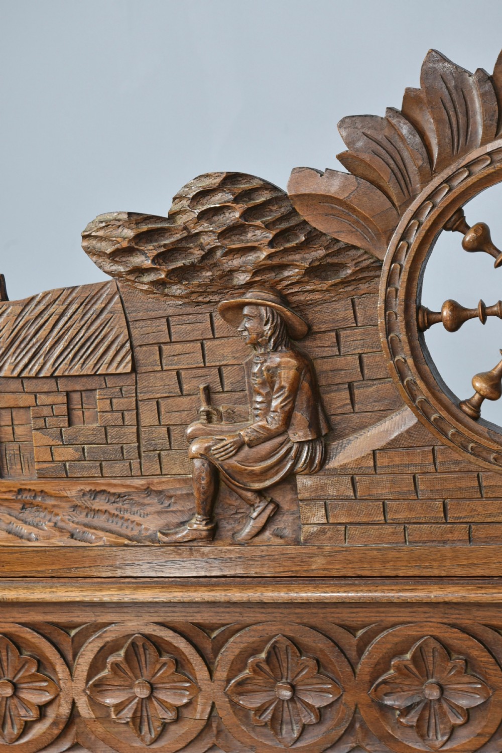 Antique carved oak double bed  View V